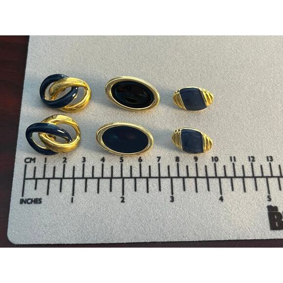 VTG Earring Lot of 3 Gold Tone Navy Enamel Napier Preppy Retro - Picture 5 of 7